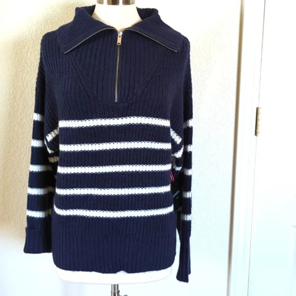 Cynthia Rowley sweater L NWT Navy white SOFT!!!
